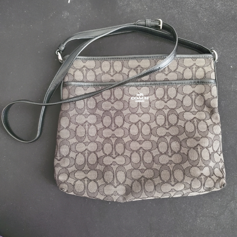 Coach Signature File Crossbody Bag in Black/Gray Leather